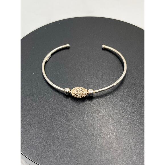 Sterling Silver 925 Mesh Center Bead and Ball Ends Bracelet Cuff - Picture 7 of 10